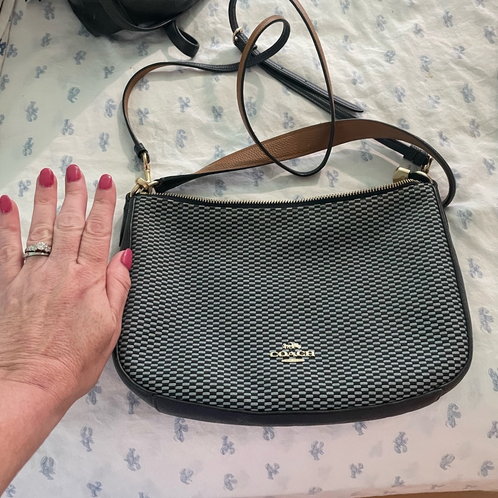 Coach Black and Brown Shoulder Bag with Textured Design